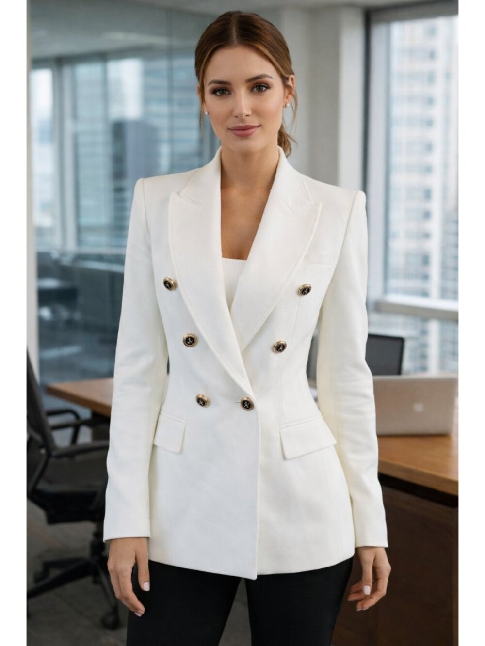 NWT Zara Double-breasted Tailored White Women's Blazer XS Long Sleeves Career